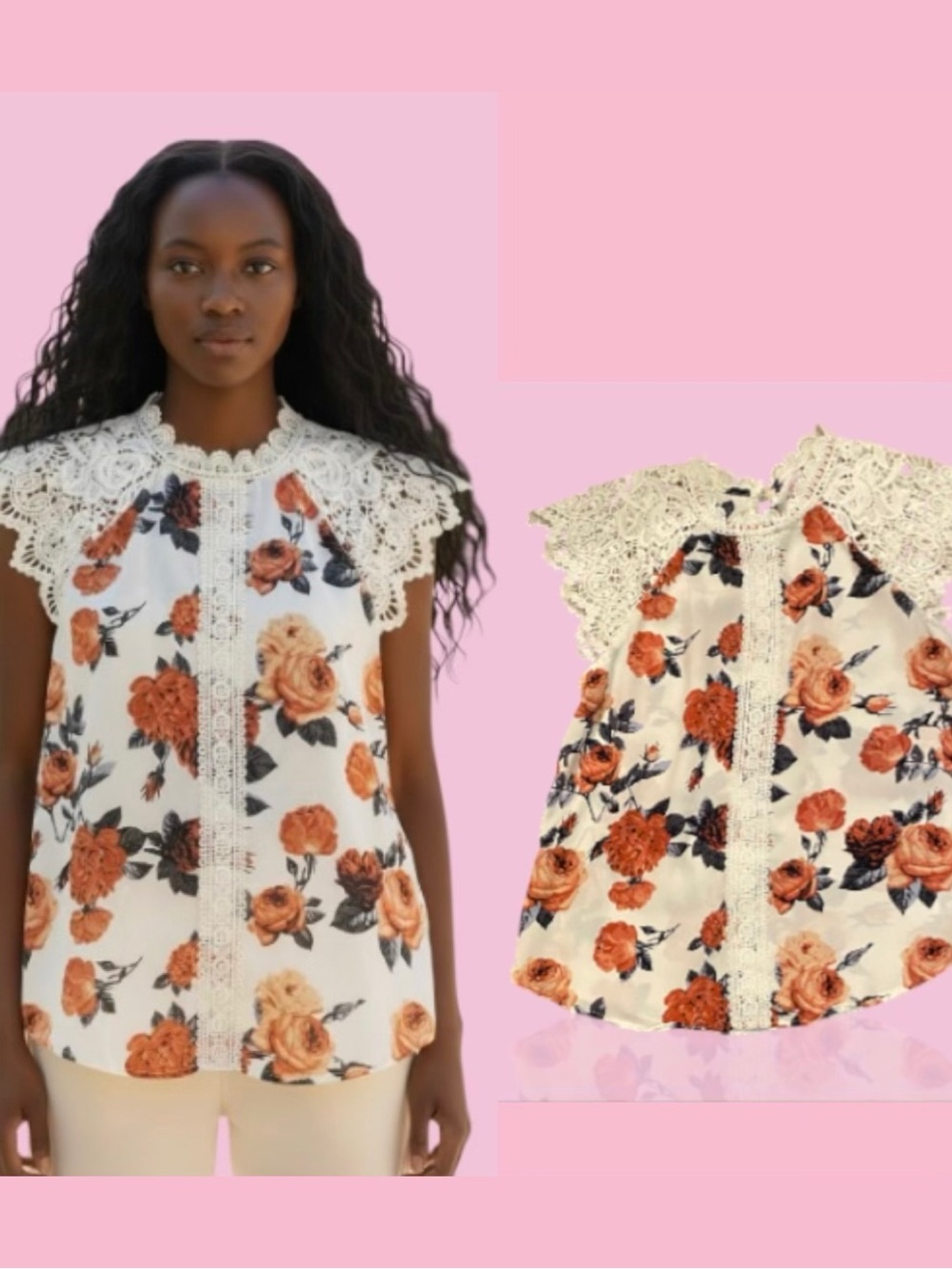 No Boundaries Cream Blouse with Rust and Navy Floral Accents